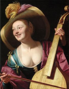 格裡特 範 弘索斯特 A young woman playing a viola da gamba